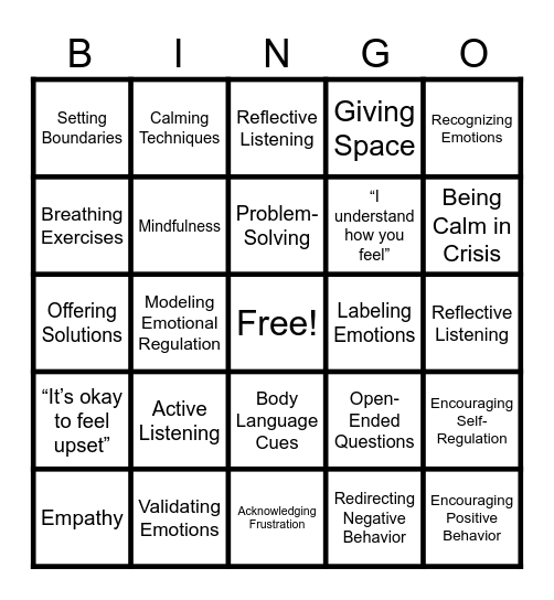 Emotion Coaching Bingo Card