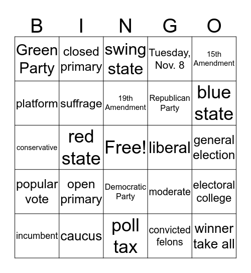 Election & Voting Bingo Card