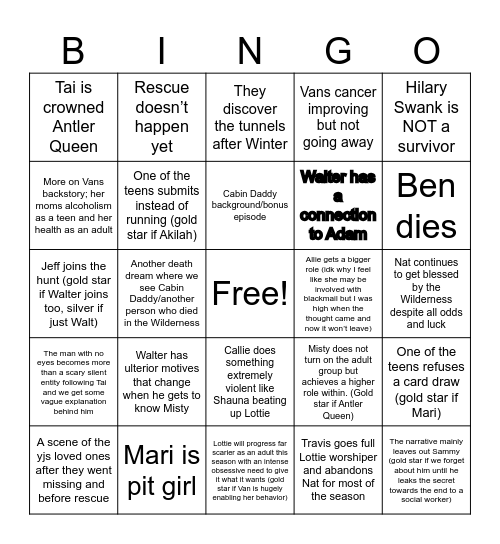 Yellowjackets s3 Bingo Card