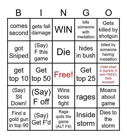FN bingo Card