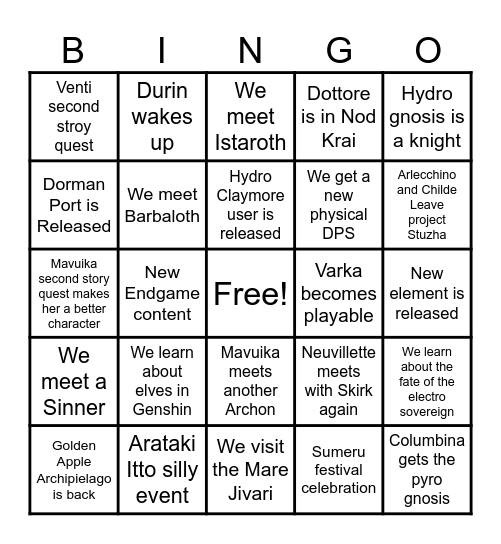 2025 genshin bingo card Bingo Card