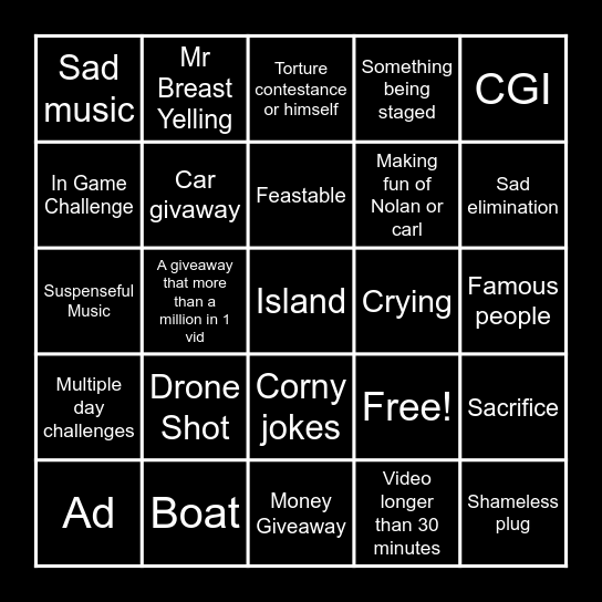 The mr breast video challenge Bingo Card