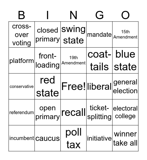 Election & Voting Bingo Card