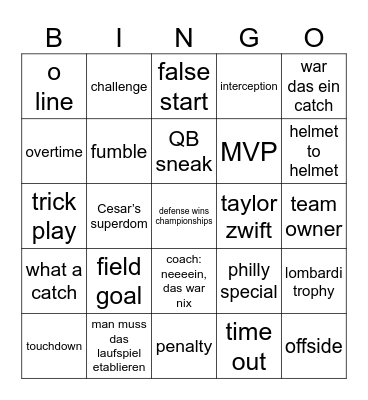 Superbowl 2025 Bingo Card