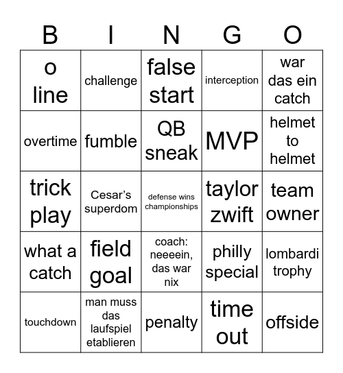 Superbowl 2025 Bingo Card