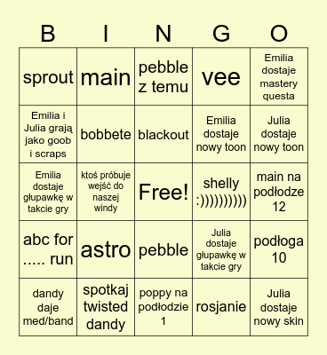 dw bingo Card