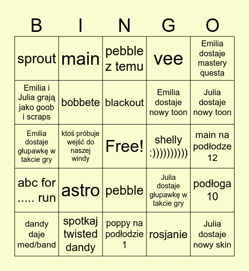 dw bingo Card