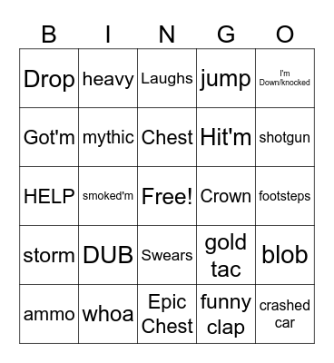 Fornite BINGO Card