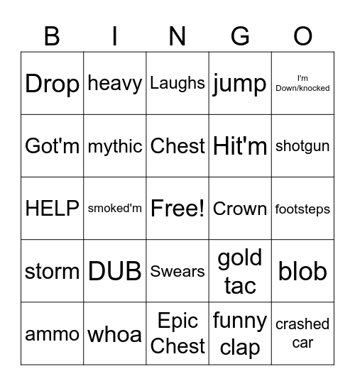 Fornite BINGO Card