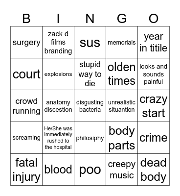 Zack D Films Bingo Card
