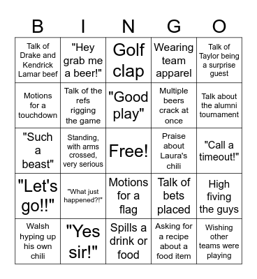 Super Bowl Bingo Card
