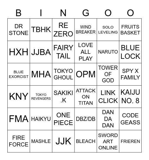 Anime bbbingo Card