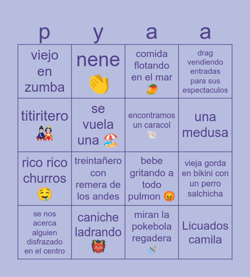 PLAYA. Bingo Card