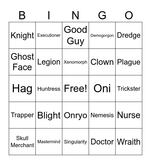 DBD Bingo Card