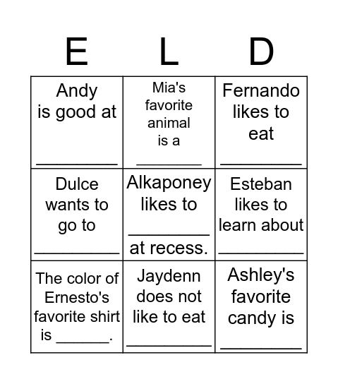2nd grade friends Bingo Card