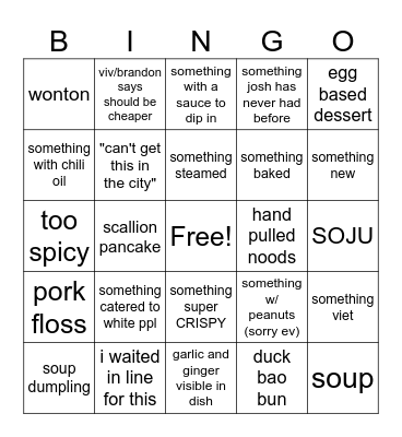 Flushing Food Crawl 2024 Bingo Card