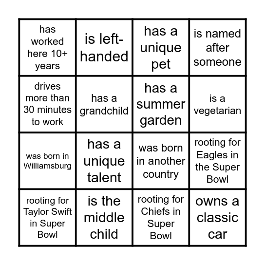 Find Someone Who... Bingo Card