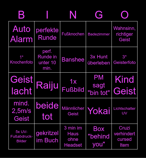 Phasmo Bingo Card