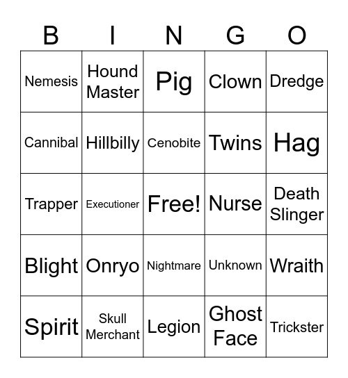 DBD Bingo Card