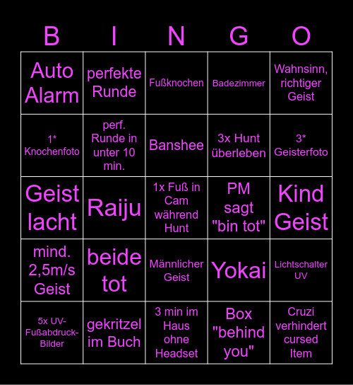 Phasmo Bingo Card