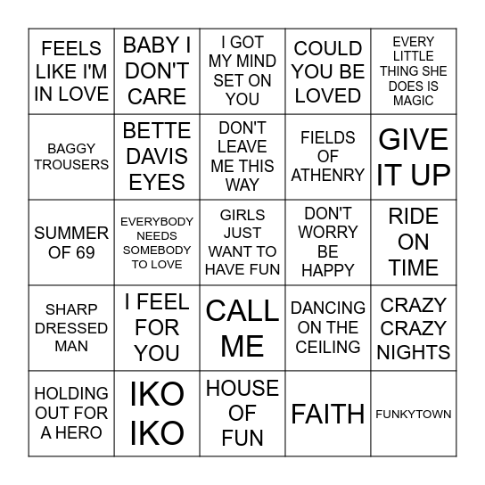 Now That's What I Call Music Bingo 80s Vol 1 Bingo Card