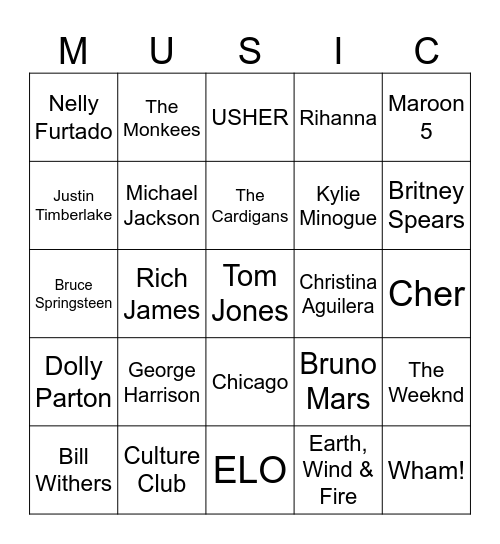 List 96 Bingo Card
