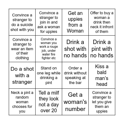 Lads Night Bingo Card