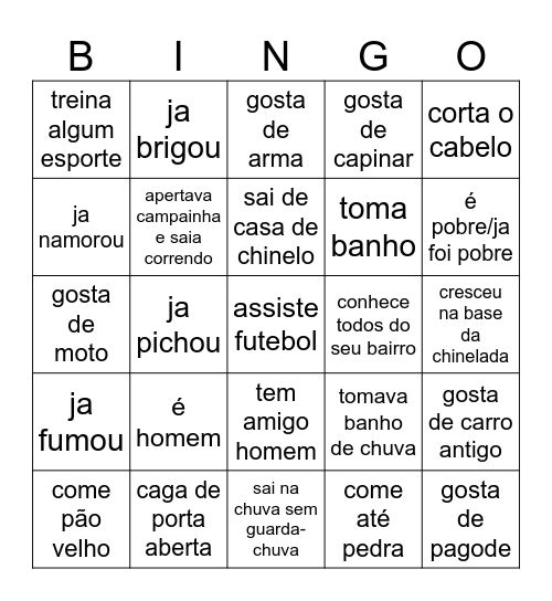 bingo de masculinidade Bingo Card