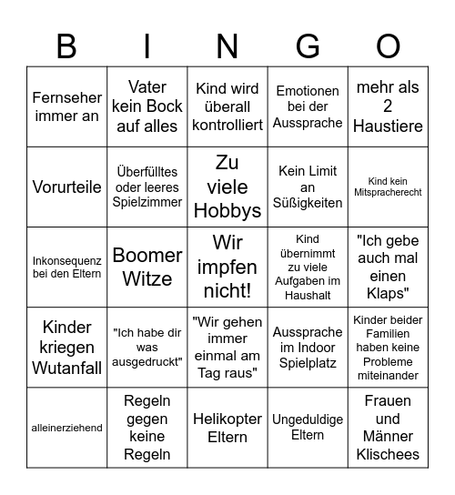 Mein Kind - Dein Kind Bingo Card