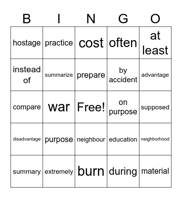 Untitled Bingo Card