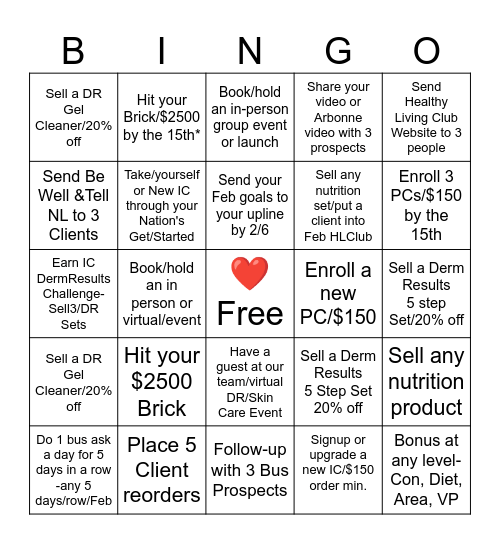 Arbonne - February 2025 Bingo Card
