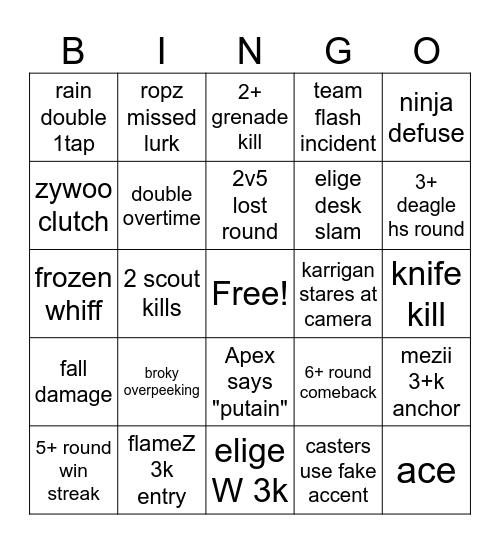 faze/vitality Bingo Card