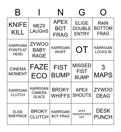 FAZE VS VIT Bingo Card