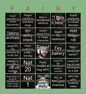 Sunforged Episode 58: Feywild Fracas Bingo Card