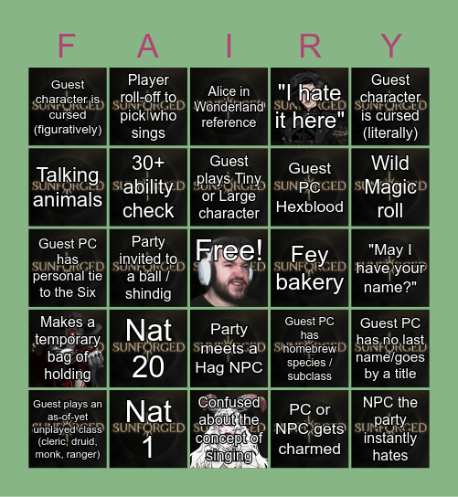 Sunforged Episode 58: Feywild Fracas Bingo Card