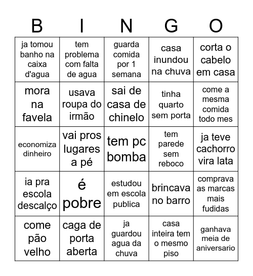 bingo pobre fudido Bingo Card