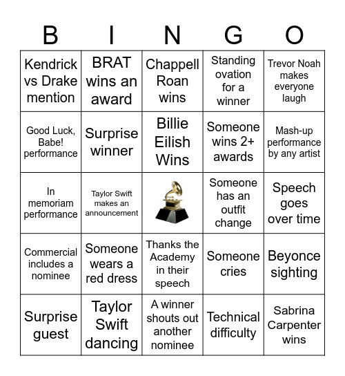 67th Grammy Awards Bingo! Bingo Card