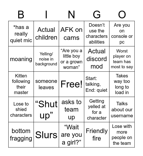 Siege bingo Card