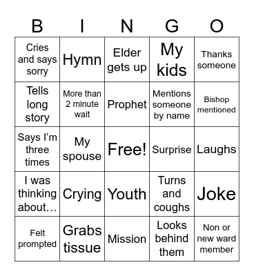 Fast Sunday Bingo Card
