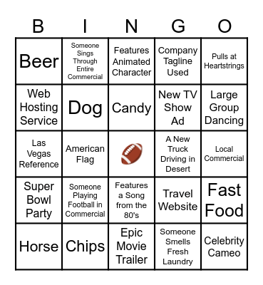 Super Bowl Commercial Bingo Card