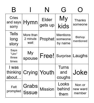 Fast Sunday Bingo Card