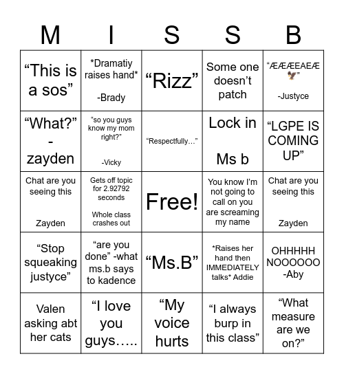 Choir bingo Card
