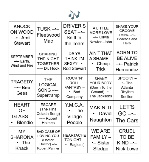 HITS FROM 1979 Bingo Card