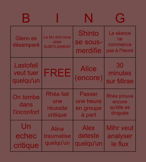 SEANCE FH Bingo Card