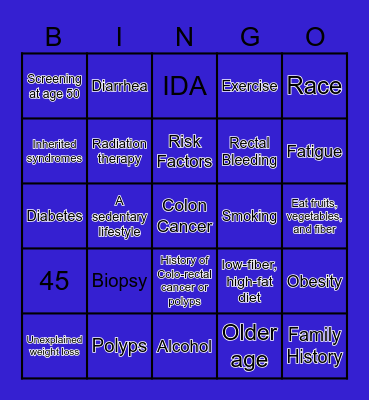 Colon Cancer Bingo Card