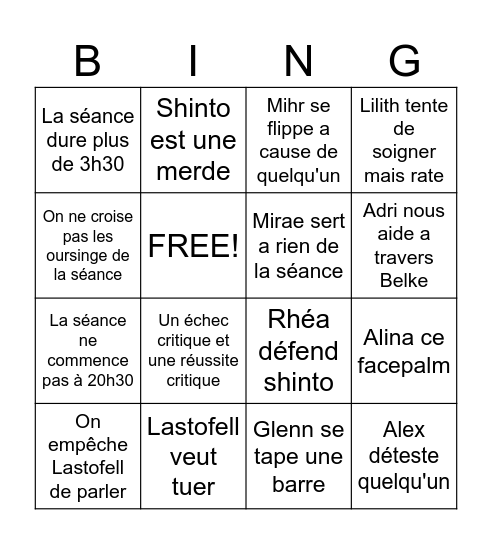Séance FH Bingo Card