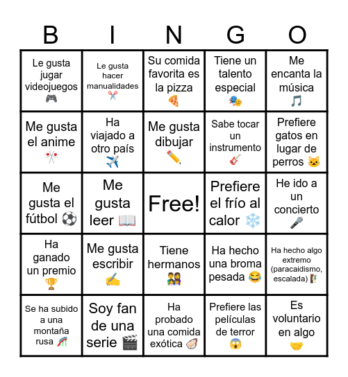 BINGO PARA CONOCERNOS Bingo Card