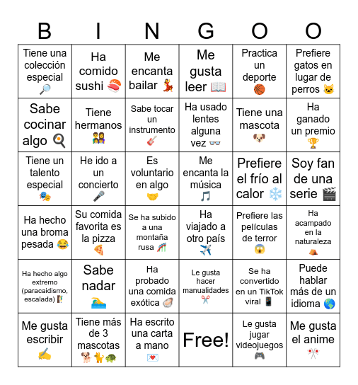 BINGO PARA CONOCERSE Bingo Card