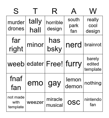 strawpage bingo Card