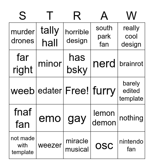 strawpage bingo Card